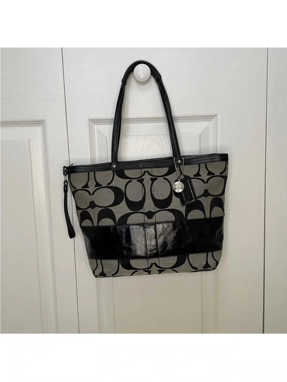 Coach Signature Canvas Tote in Black and Gray - Picture 1 of 13